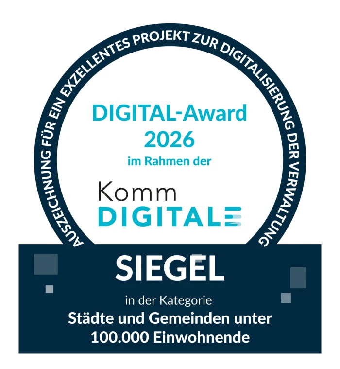DIGITAL-Award 2026 der KommDIGITALE – Siegel für den KI-Telefonassistenten Charly in der Kategorie Städte und Gemeinden unter 100.000 Einwohnende